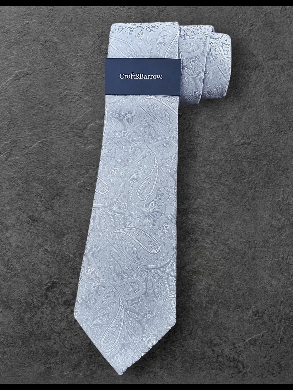 NWT Croft & Barrow Silk Blend Wolcott Paisley Neck Tie Silver Gray Event Wedding